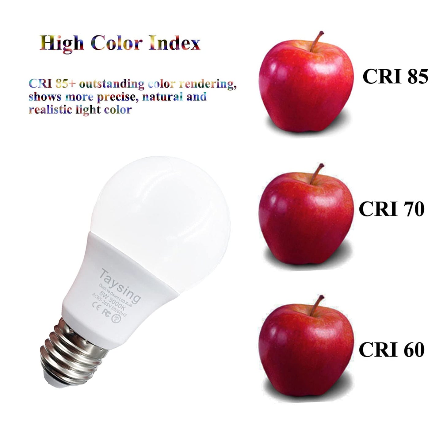 Taysing Smart Dusk To Dawn Led Light Bulbs, 40W Equivalent, Soft White, 5W, 500Lm, E26, 2 Pack, Auto On/Off Security