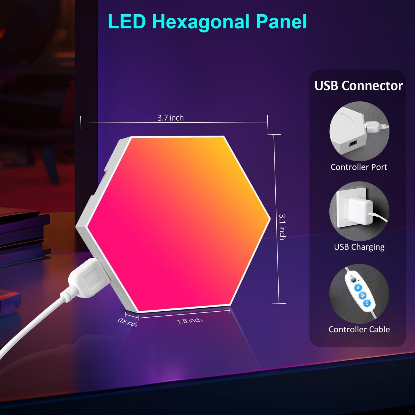 Hexagon LED Lights - 8 Pack Hexagon Light Panels with Smart APP& Remote Control Cool Music Sync Gaming Lights for Living Room, Bedroom, Gaming Room,Children Room
