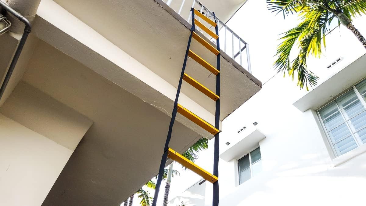 ISOP Fire Rescue Ladder 2 Story 13 Foot with Mounting Anchors | Retractable Ladder for 2 Story Homes | Compact & Portable | Hanging Rope Ladders Suitable for Balcony & Windows Escape - Certified