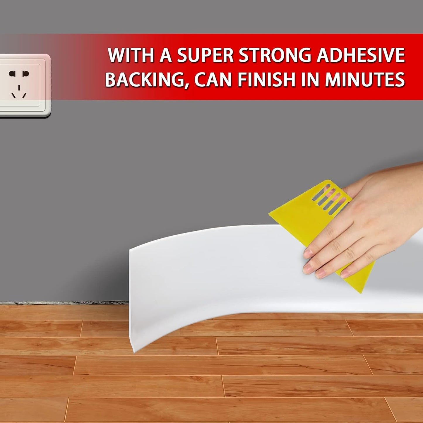 Vinyl Wall Base Baseboard Molding Trim 4" Flexible Self Adhesive Rubber Wall Base Moulding Trim Peel and Stick Design, 4 Inch x 60 Feet, White