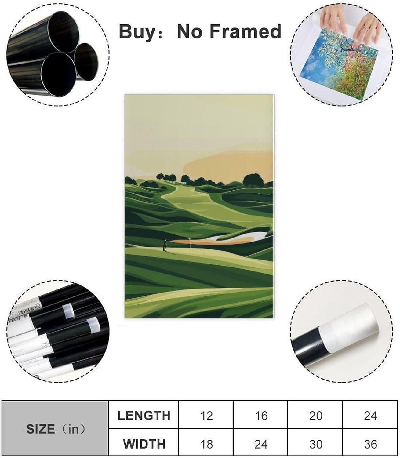 9W Golf Course Poster Green Scenery Decoration Wall Art for Office Living Room Unframe-style 16x24inch(40x60cm)