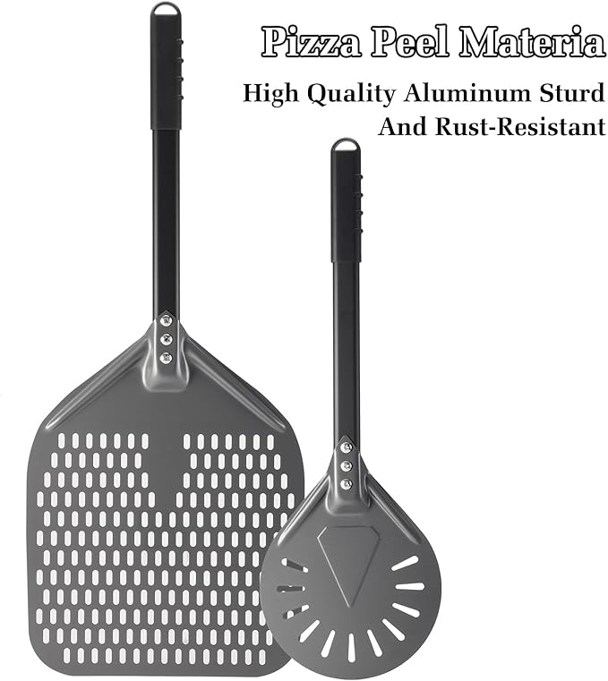 Pizza Peel 12 Inch+8 Inch, Aluminum Metal Pizza Turning Peel, Professional Pizza Spatula Paddle for Homemade Pizza