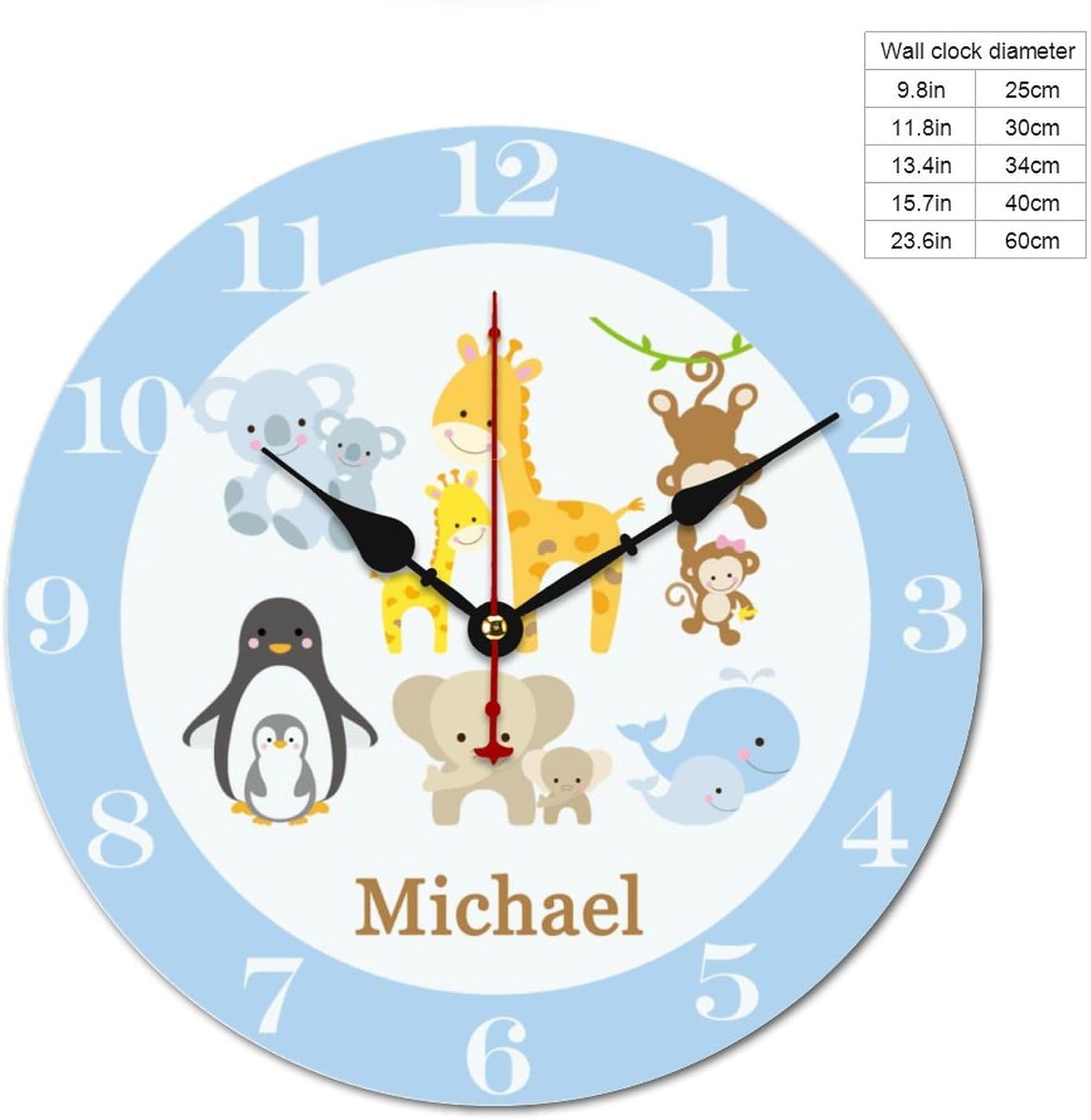 Zoo Animal Wood Wall Clocks Rustic Battery Operated 12 inch Non Ticking Wall Clock for Kids Rooms Boys Girls,Nursery Wall Clock,Custom Kids Clock with Name,Birthday, Style-11, 280ol74h2lrm