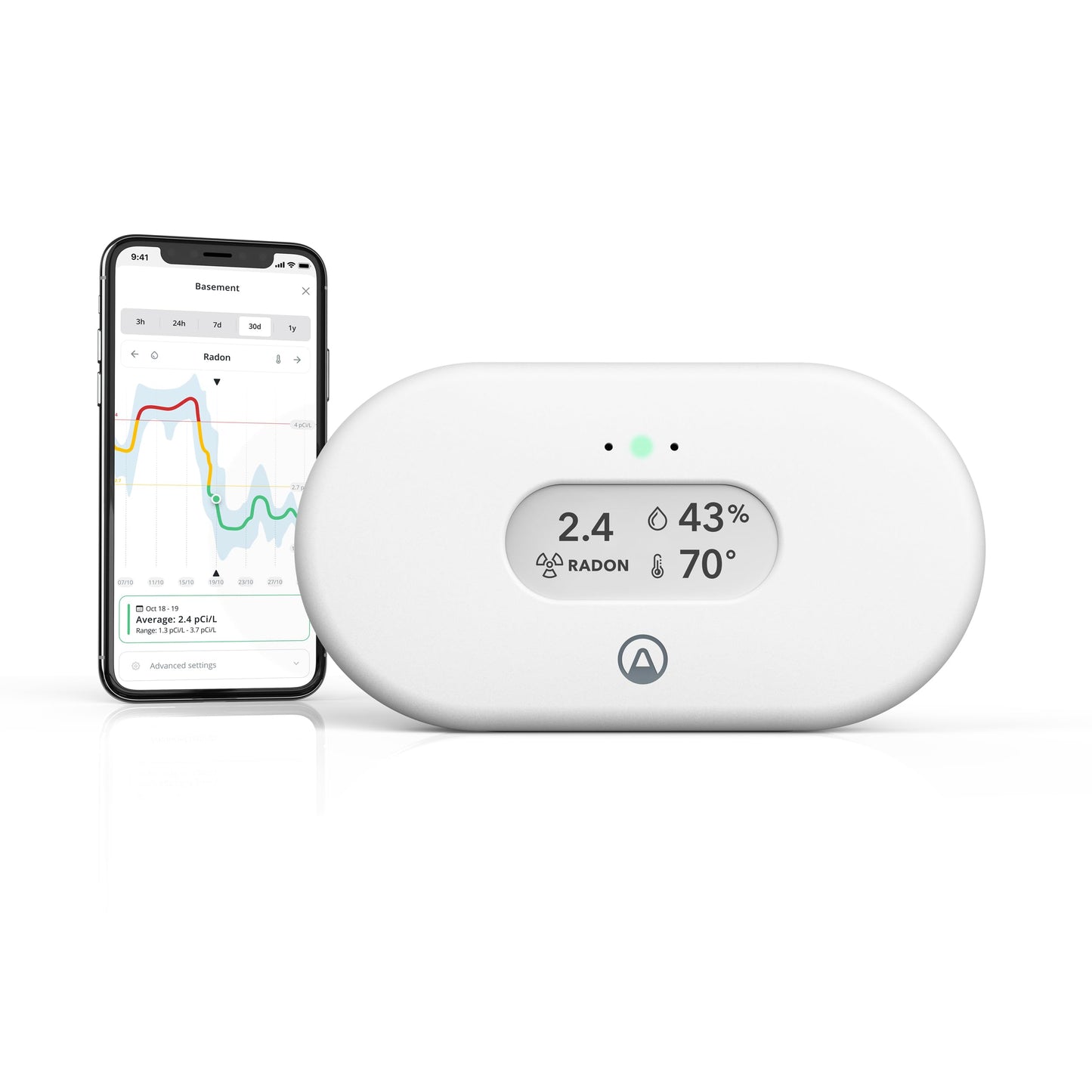 Airthings 2989 View Radon - Radon Monitor with Humidity & Temperature Detector - Battery Powered Mobile APP, WiFi, Alerts & Notifications