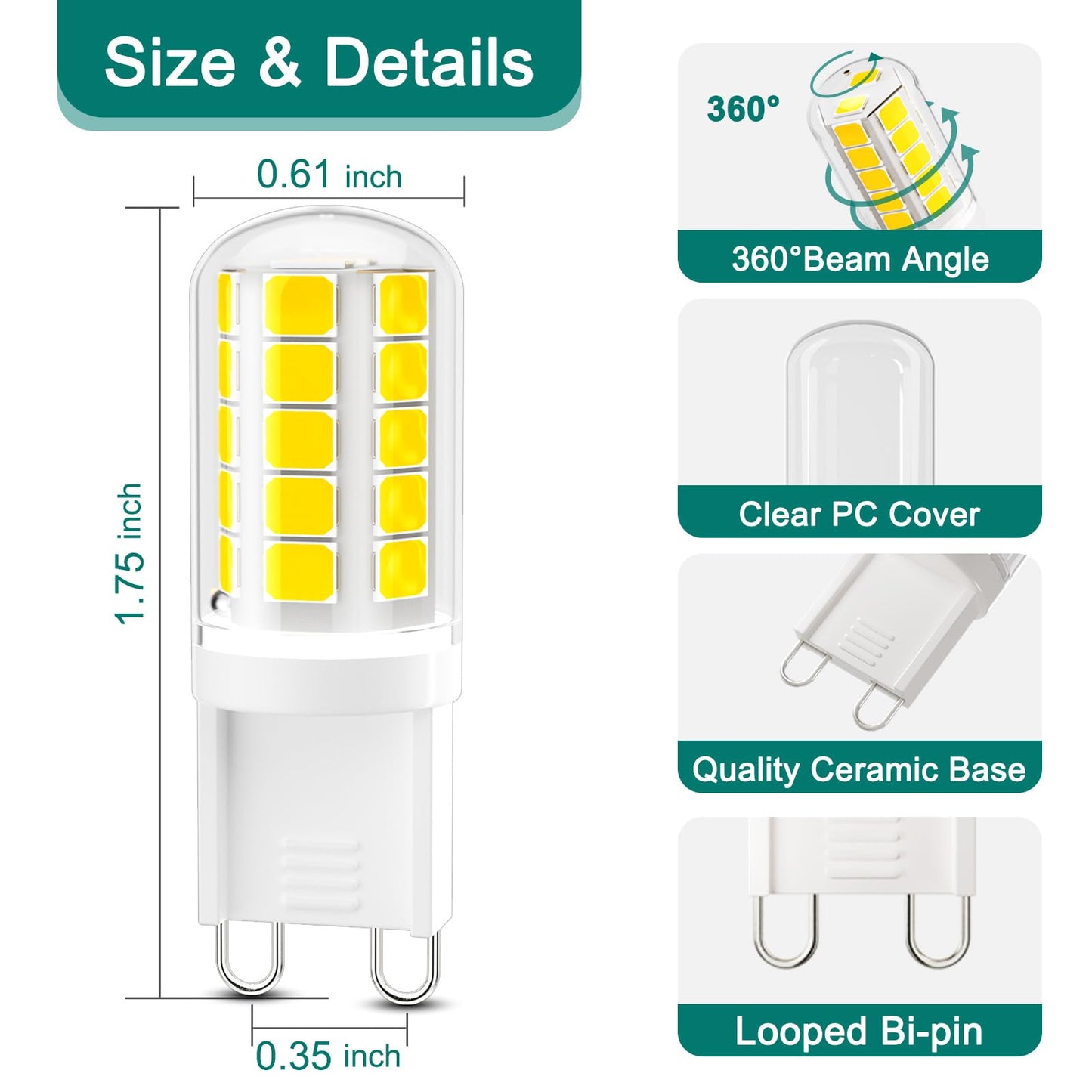 Dicuno G9 Led Bulb  5000K Daylight White  G9 Led Light Bulbs 4W  Equivalent To 40W Halogen Replacement  Non-Dimmable  400 Lm  T4 Bi-Pin Base Replacement For Chandelier Light  Home Lighting  10 Pack