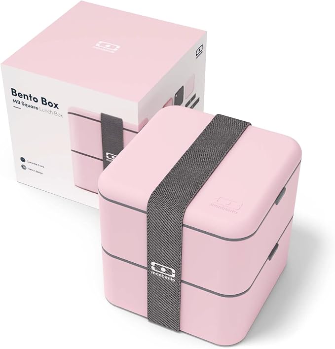 monbento - Large Bento Box MB Square Litchi with Compartments Made in France - Sustainable and Smart - Leakproof Lunch Box for Work and Meal Prep - BPA Free - Food Grade Safe - Pink