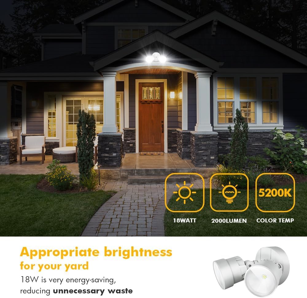 LUTEC Dual-Head Outdoor Flood Light, 1130 Lumen, 15 Watt, Waterproof, 1 Pack, White