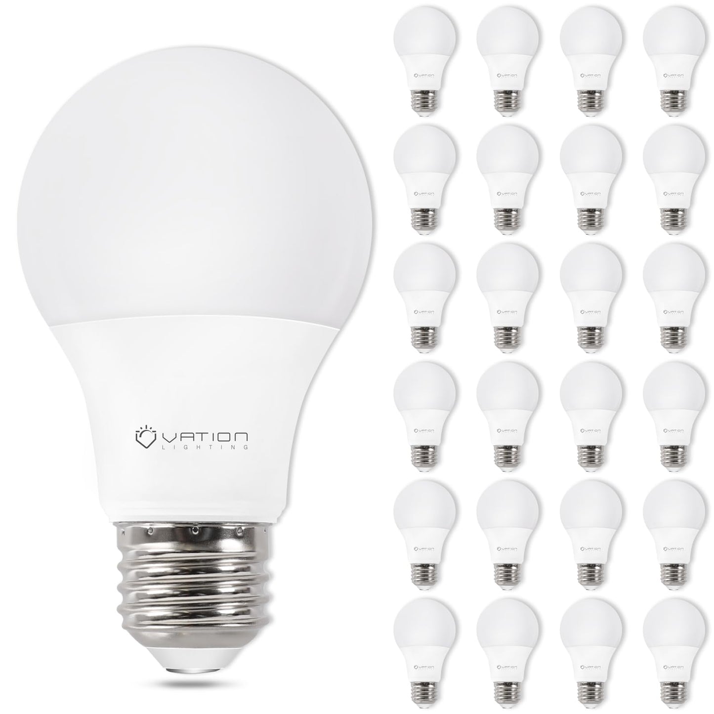 VATION LIGHTING A19 LED Light Bulbs 3000K Warm White, 60 Watt Equivalent, Efficient 8.5Watt, 800 Lumens, E26 Medium Base, Non-Dimmable, ETL/UL Listed, 24 Pack