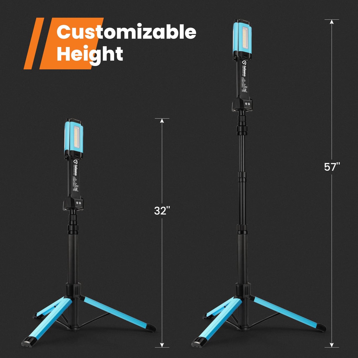 Rechargeable Work Light with Stand, GoGonova Cordless Work Light with Triple LED Lamps, 8AH Battery, 700/1200/2200 Lumen, 4000/6500K Dimmable Camping Light with Detachable Tripod（Blue）