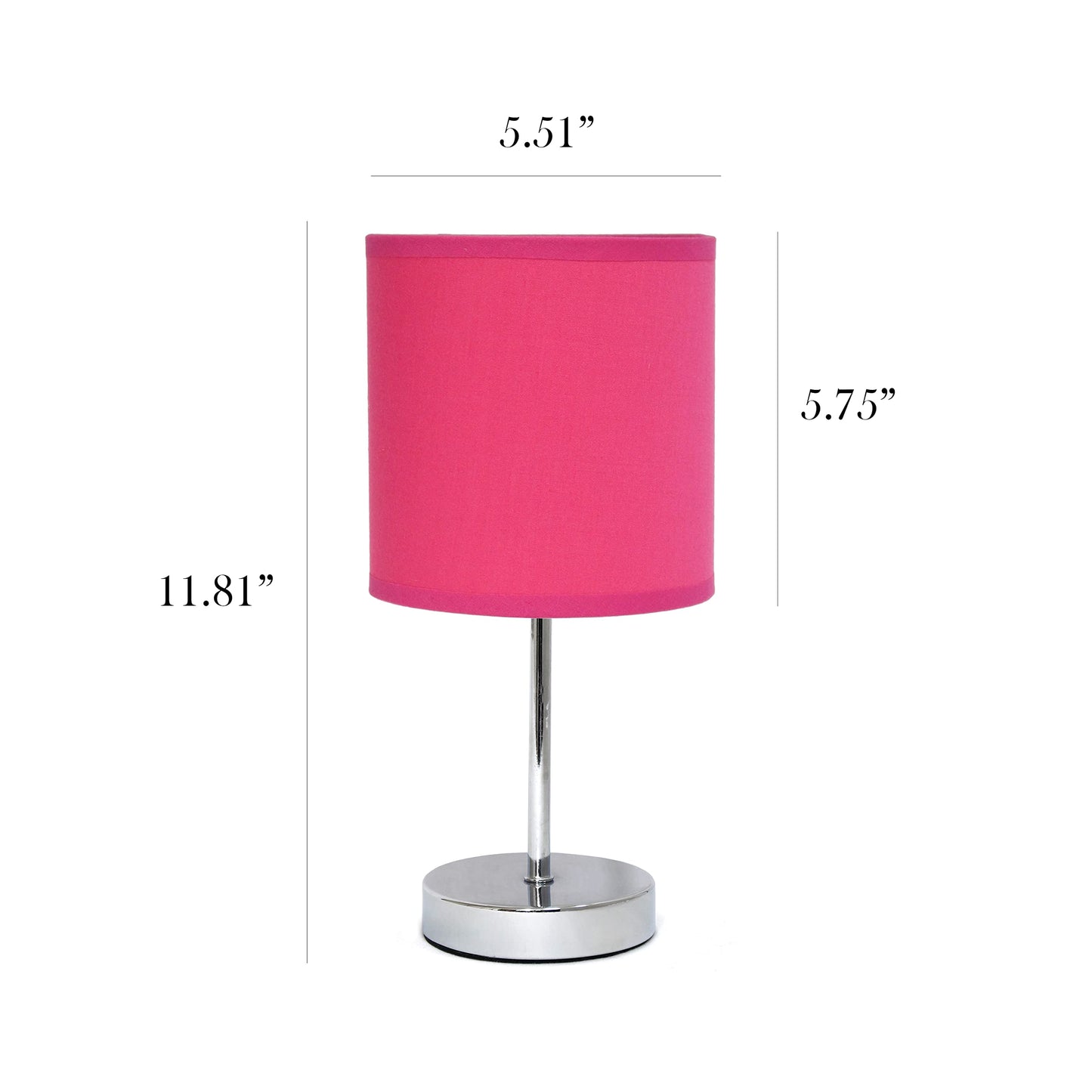 Simple Designs Mini Table Lamp with Fabric Shade, Hot Pink, Metal, Model LT2007-HPK, No Bulb