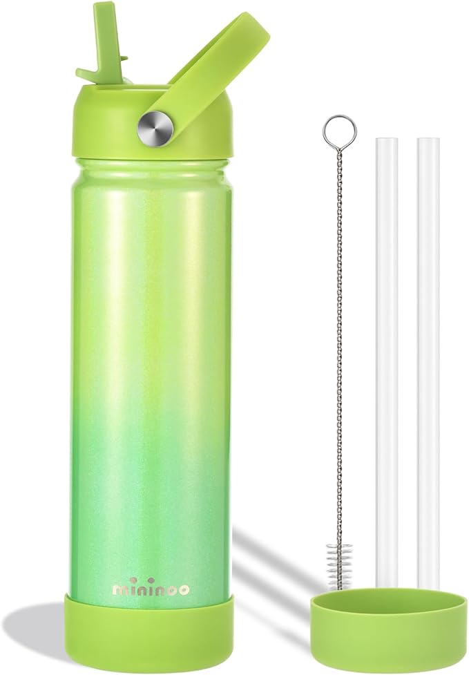 Insulated Stainless Steel Water Bottle with Straw, Ceramic-Lined, BPA-Free & Leak-Proof, 24 oz, Neon Dew