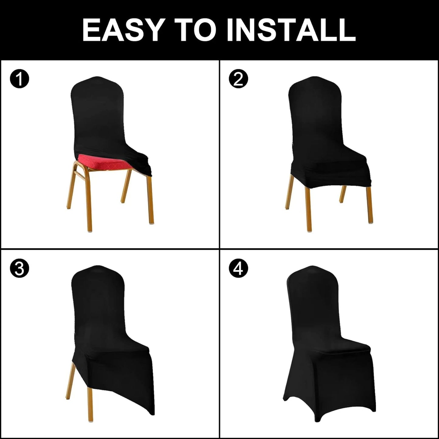 SUPERO Waterproof Polyester Spandex Chair Cover (100PCS, Black) - Stretch Dining Chair Covers, Protector for Party, Banquet, Wedding Event, Hotel, Indoor/Outdoor Use
