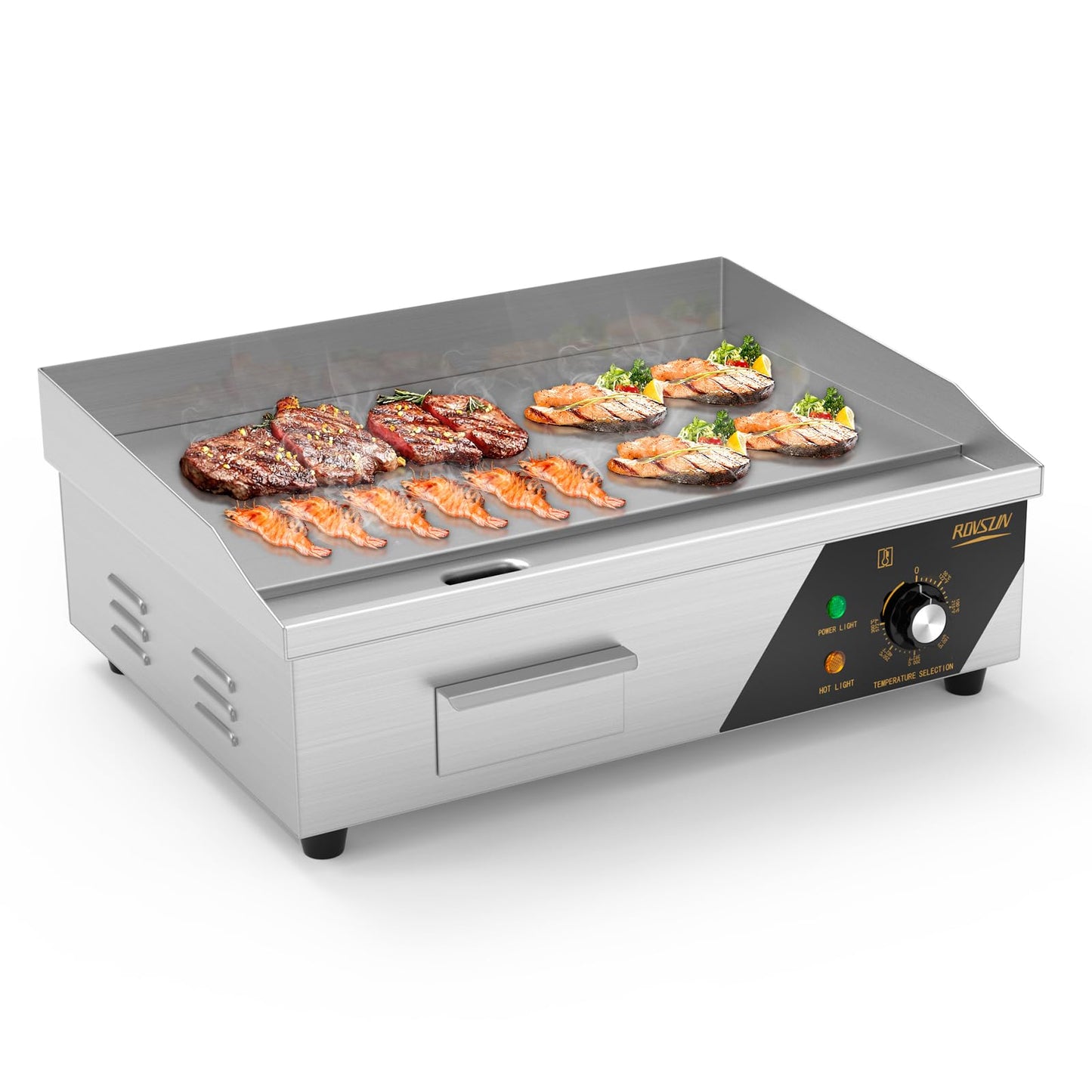 ROVSUN 22" Electric Countertop Flat Top Griddle, 1600W Electric Griddle, Teppanyaki Grill Stainless Steel with Adjustable Temperature Control 122°F-572°F for Home Restaurant Commercial