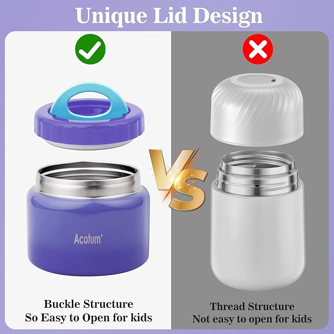 Insulated Thermo Food Jar for Kids - 12 Oz Capacity, Suitable for Hot & Cold Foods, Leak-Proof Vacuum Stainless Steel Design with Wide Mouth for Lunches, Soups and Travel