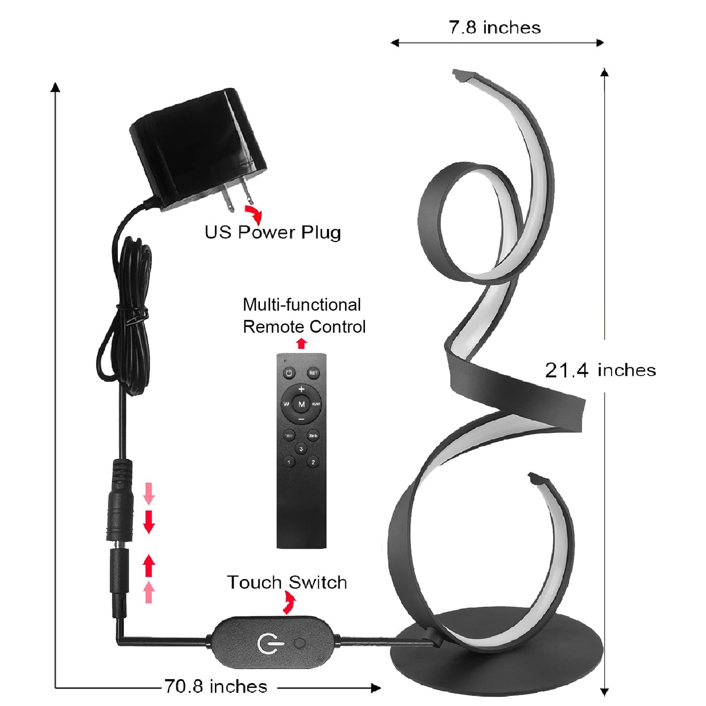 AooLiWang LED Art Table Lamp 20W, 3 Colors, Remote Control, 21.4 Inch, Black, Model ALW-TB
