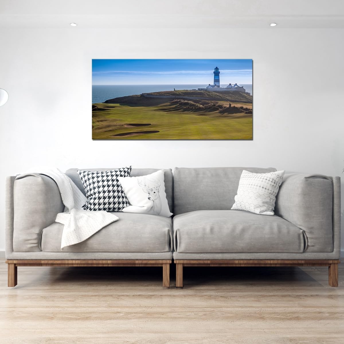 Large Golf Course Wall Art Lighthouse Paintings Golfing Field Landscape Artwork for Living Room Home Office Decor Framed 20x40inch