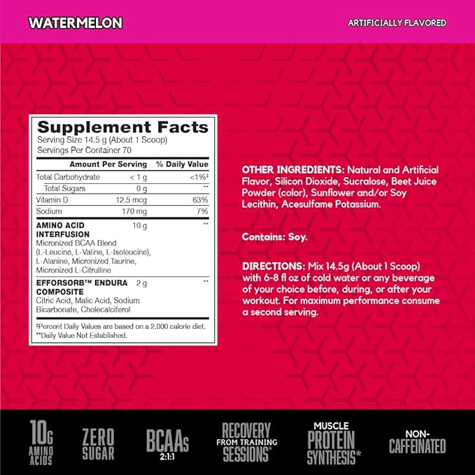 BSN Amino X Post Workout Muscle Recovery & Endurance Powder with 10 Grams of Amino Acids Per Serving, Flavor: Watermelon, 70 Servings