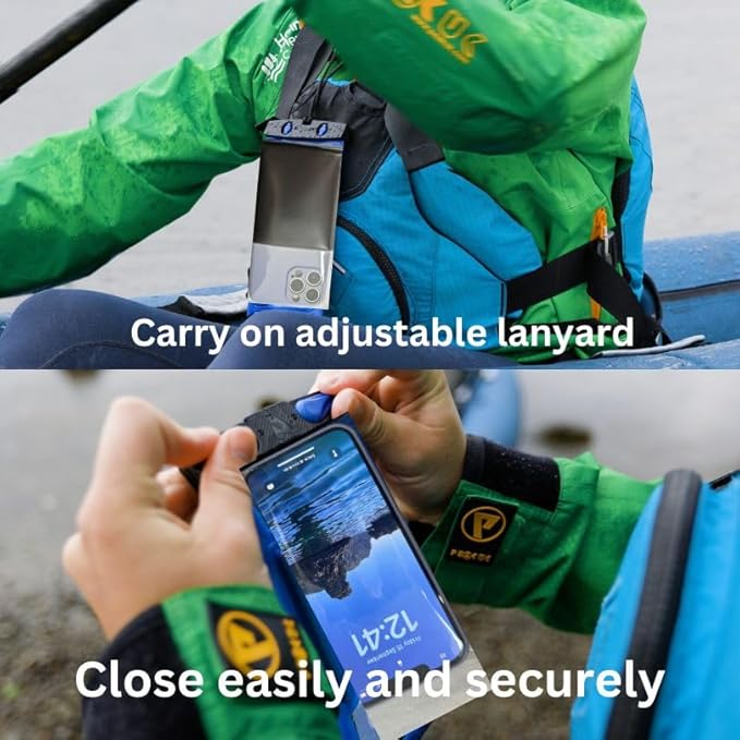 Aquapac Waterproof Phone Case, Large, Blue, Lanyard, iPhone and Android, Made in The UK, Hiking, Mountain Biking, Running Accessory, Travel Essential, 5 Year Warranty. IPX8 Certified to 30 ft deep.