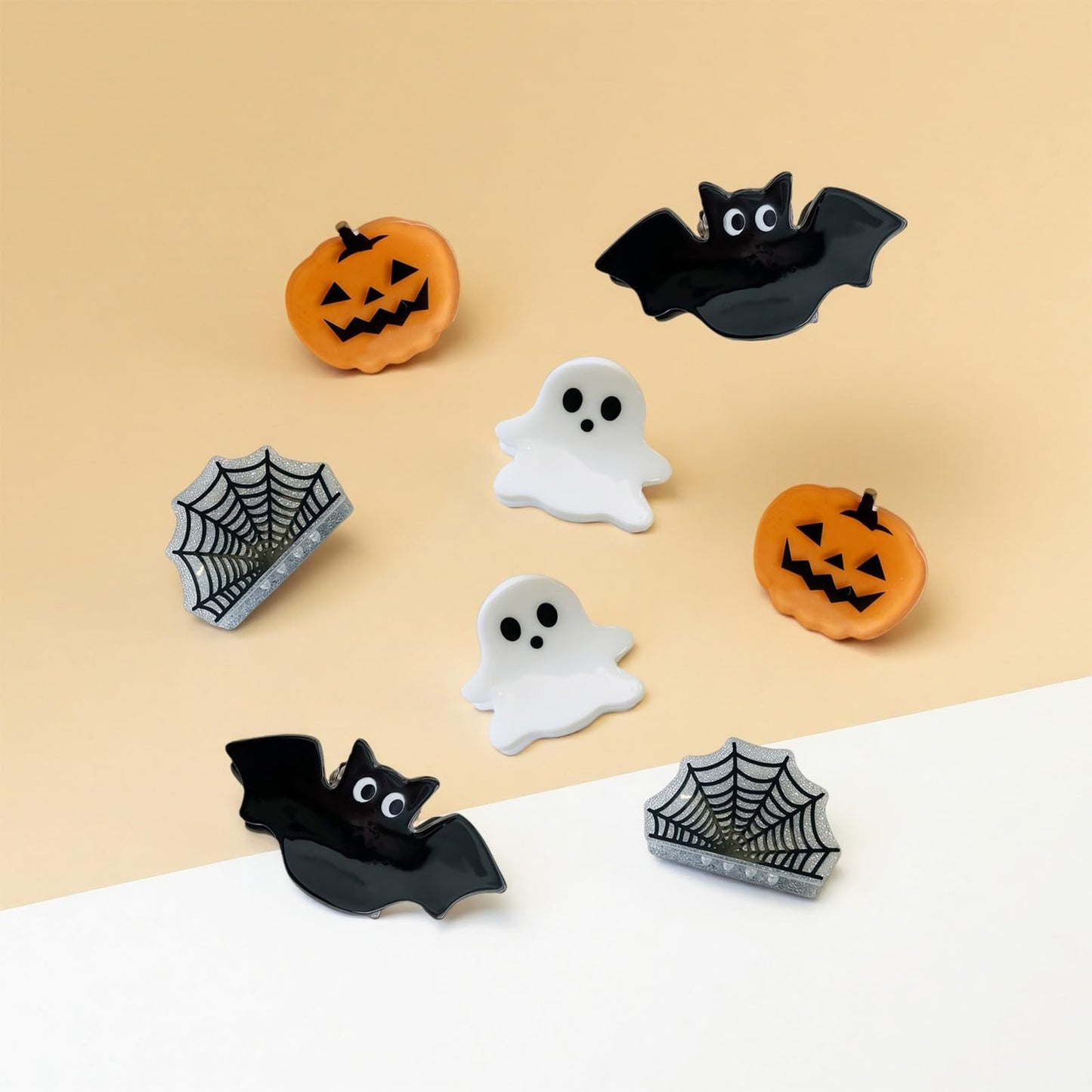 8Pcs Halloween Hair Claw Clips Mini Hair Clips for Women Cute Pumpkin Ghost Bat Spider Web Girls Hair Accessories Small Hair Cli