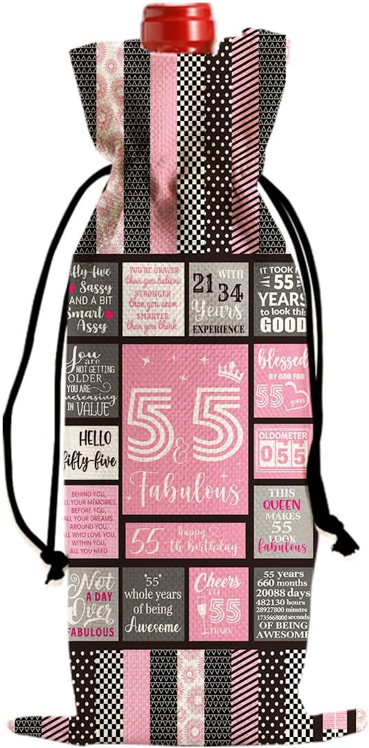 Funny 55th Birthday Gift for Women Wine Bag, 55 Year Old Birthday Gifts for Women Men Wine Bags, Happy Anniversary 55th Birthday Party Decorations for Men Women Wine Bottle Bag
