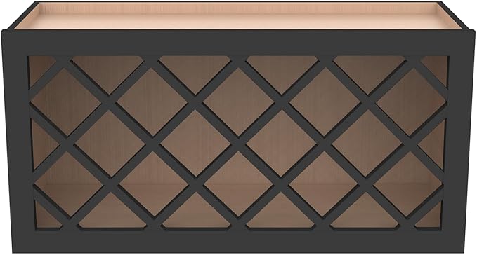 Solid Wood RTA Wine Bottle Rack Wall Cabinet with Lattice Panels Wine Storage for Bar, Pantry, Cellar, Countertop - Mocha (Charcoal Black, 36'W 12'D 18'H)