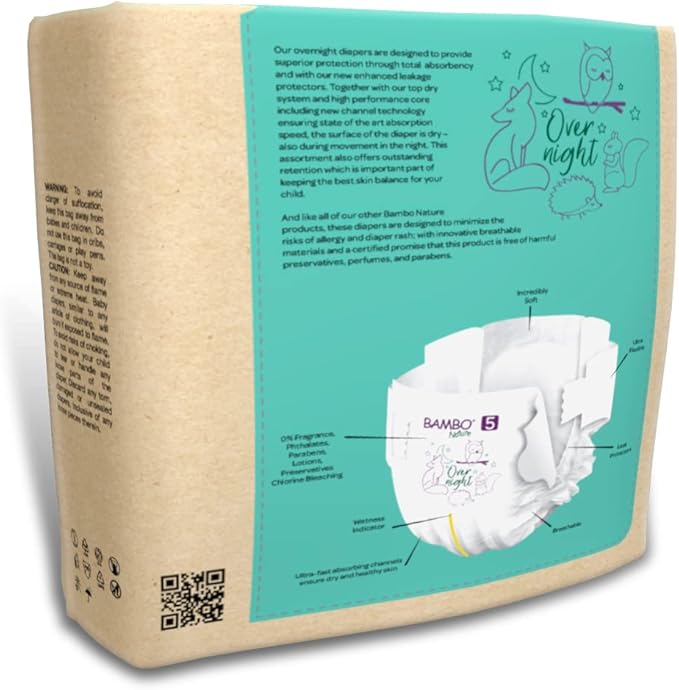 Bambo Nature Overnight Baby Diapers (Size 3 to 6), Size 5, 88 Count