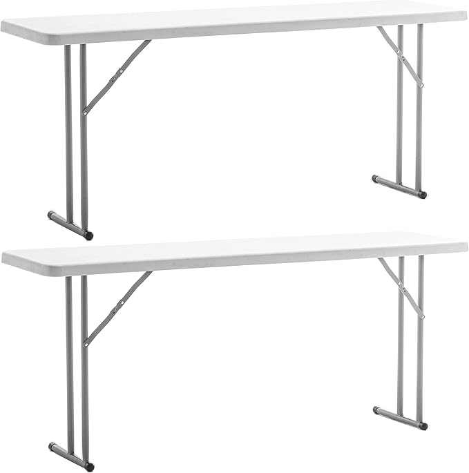 BTEXPERT Set of 2, 5-Foot - 60" Long White Plastic Folding Seminar Training Table Portable 18" Wide Narrow, 29" High, Even...