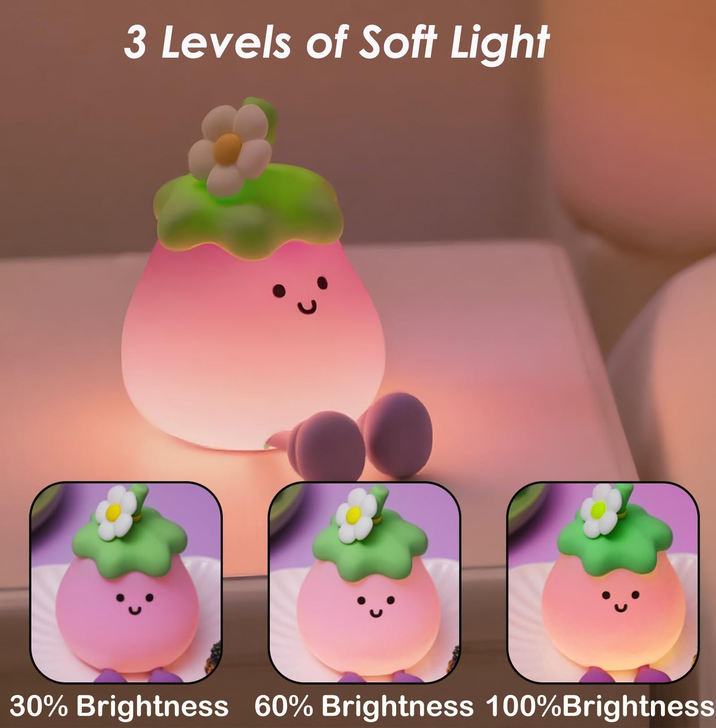 Led Turtle Night Light For Kids  3 Level Dimmable Nightlight 7 Colours Cute Lamps Silicone Squishy Light Up Turtle Rechargeable Bedside Touch Lamp For Bedroom Decor Boys And Girls Gifts (Eggplant)
