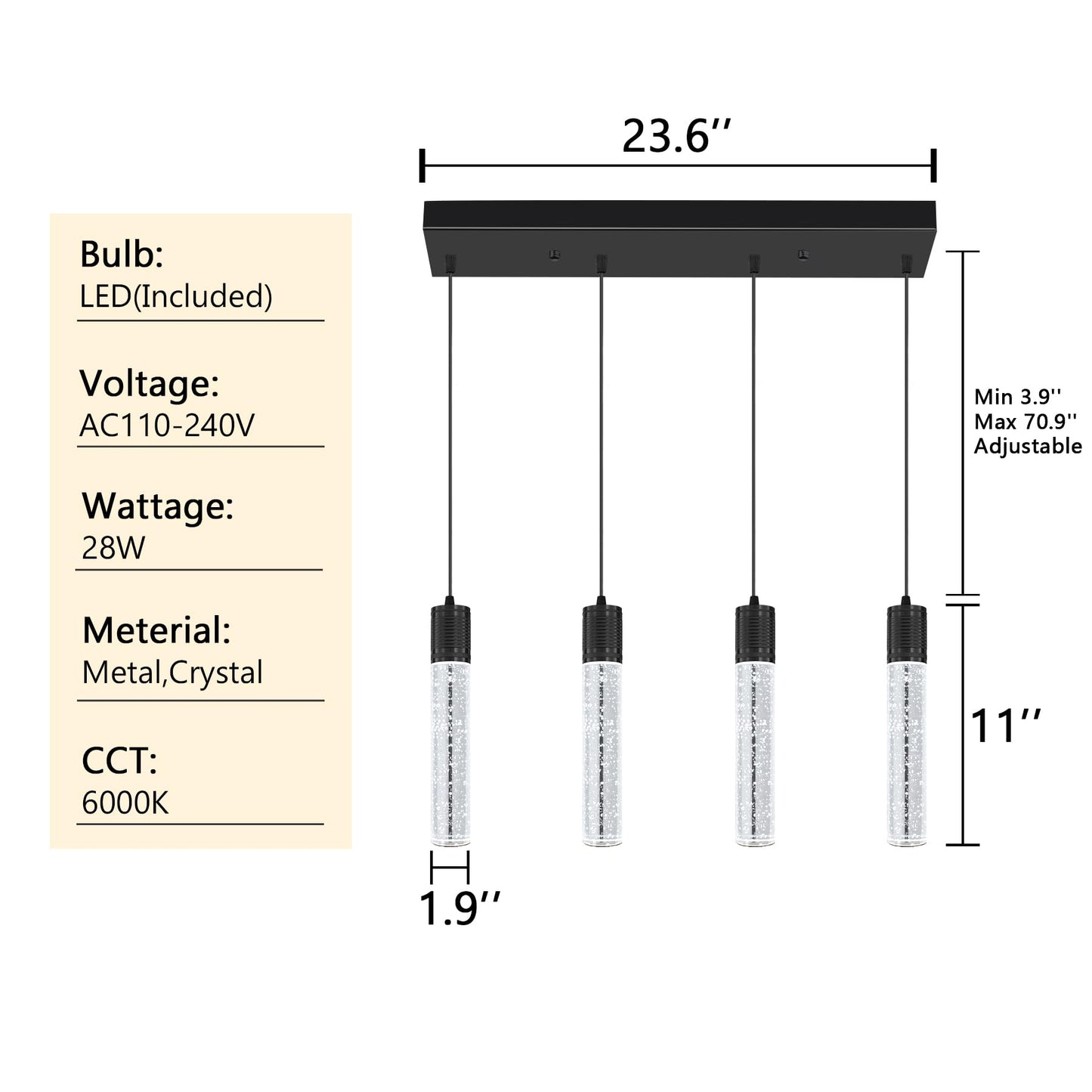 Dolria 4-Lights Mini Modern Crystal Chandeliers For Kitchen Island Pendants Lighting Fixture Led Ceiling Light For Dining Room Bedroom Foyer 6000K