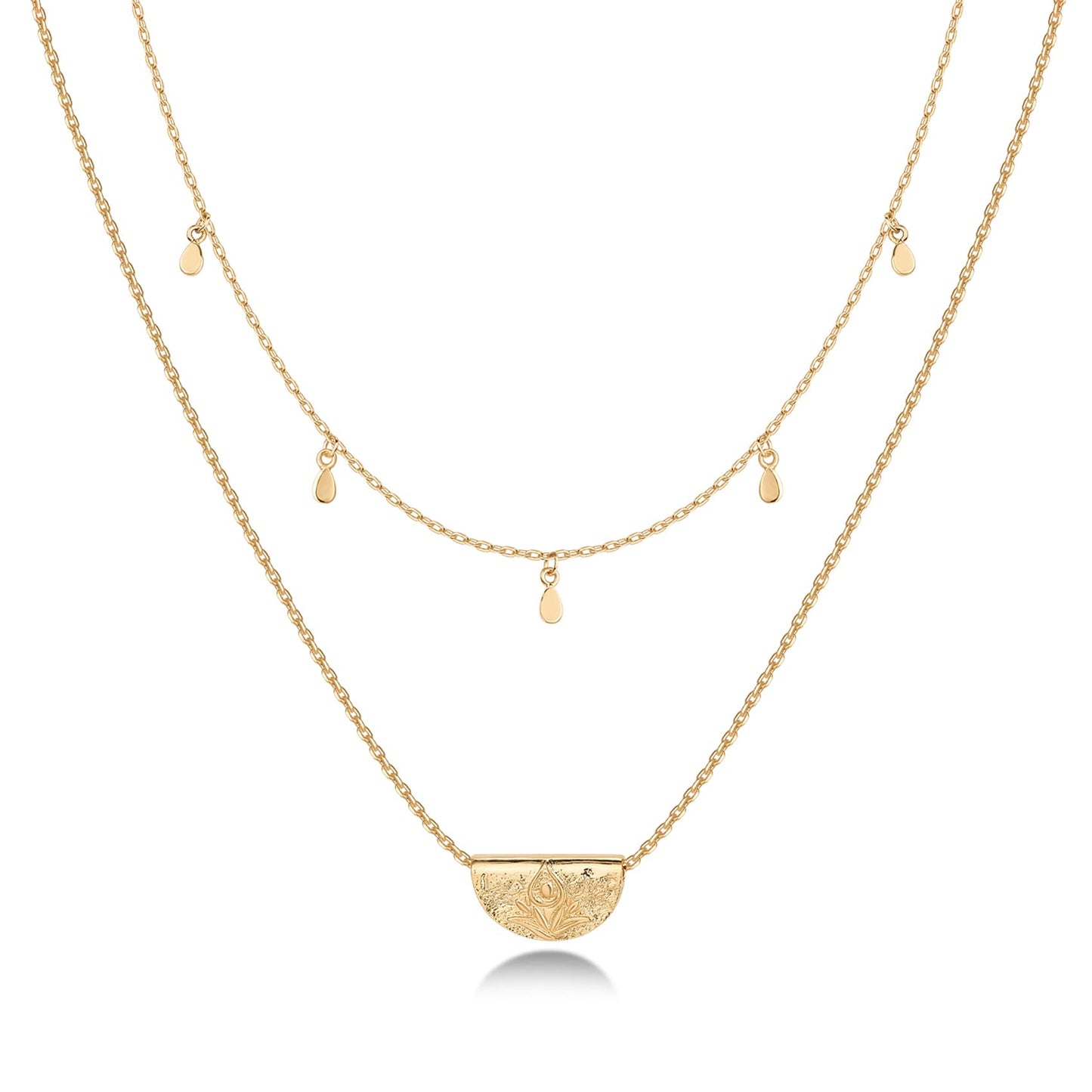 PAVOI 14K Gold Plated Layered Lotus Pendant Necklace | Layering Necklaces for Women | Dainty Minimalist Design Pendant (Lotus, Y