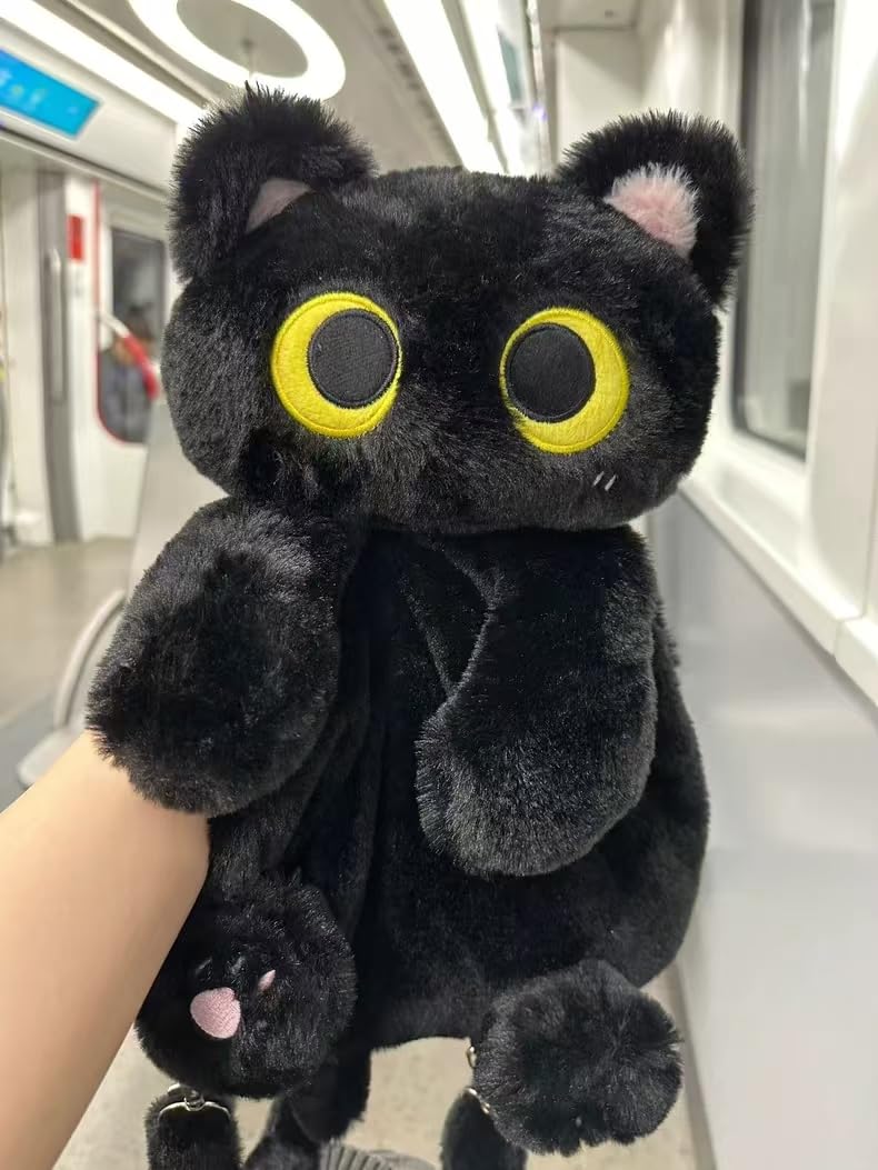 Osmanthus bloom Plush Backpack,Cat Bag,Stuffed Animal Backpack,Cute Cartoon backpack,Plush Bag (A-Black Cat)