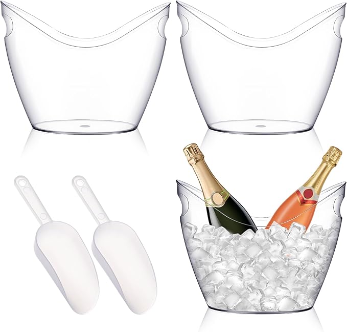 LIQWEI 3 Pcs Ice Bucket, 4 Liter Champagne Wine Bucket with Scoops, Beer Buckets Beverage Bin Clear Acrylic Storage Tub fo...