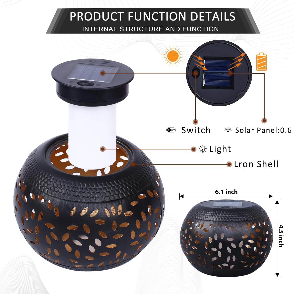 Pearlstar Solar Table Light - 2 Pack Waterproof Dancing Flickering Flame Lamp - Black Metal - Decorative Lantern for Outdoor/Indoor Use