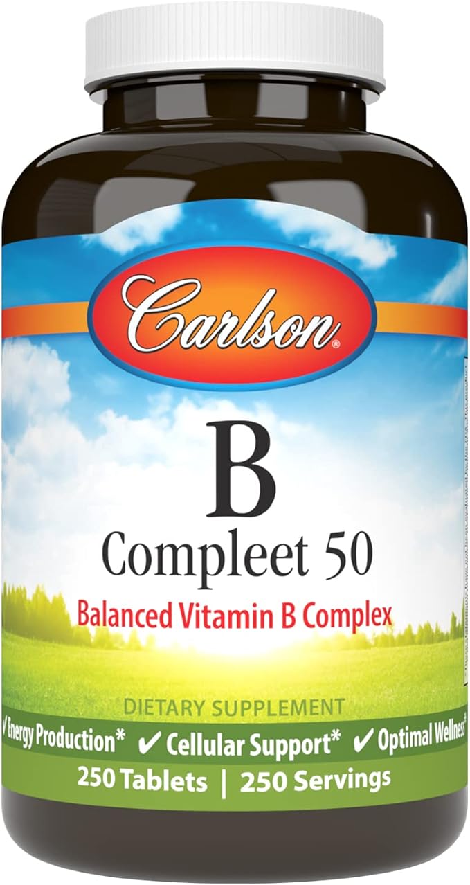 Carlson - B Compleet 50, Balanced Vitamin B Complex, Energy Production, Cellular Support & Optimal Wellness, 250 Tablets