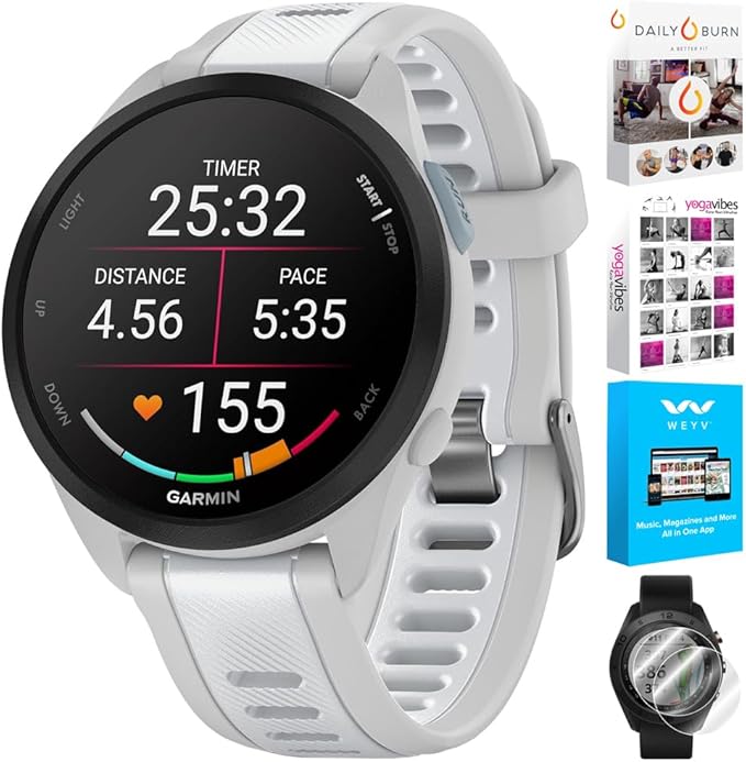 Garmin 010-02863-31 Forerunner 165 Music Smart Sport Watch, Mist Gray + Whitestone | Official USA Partner Model | Bundle w...