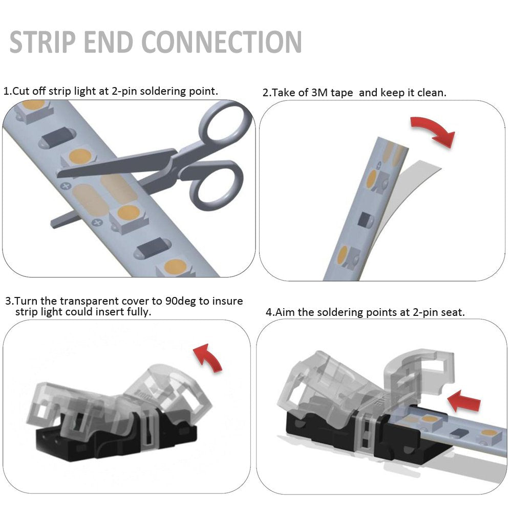 GooChan 2-Pin LED Connector for 10MM Wide Waterproof LED Strip Light, 12Pcs, Model GE017-102PIN-W