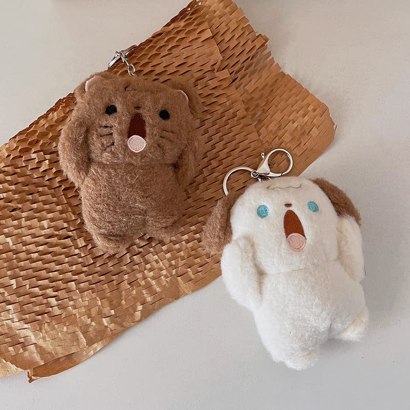 HSYHERE Men Women Creative Super Cute Funny Novelty Screaming Animal Cat Rabbit Bear Dog Keychain Keyrings, Soft Car Key Chain Key Ring Bag Pendant Decoration Doll Key Holder Strap -Bear