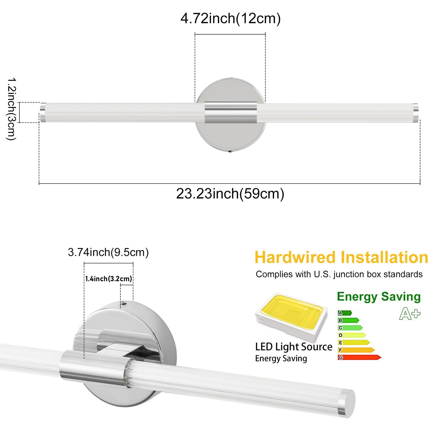 Gednbo Bathroom Wall Sconces Set Of 2 Hardwired  Dimmable 5Cct Led Bathroom Light Fixtures Over Mirror  360 Full Lighting 23 Inch Vanity Light Bar Modern Chrome Wall Sconce For Bedroom Living Room
