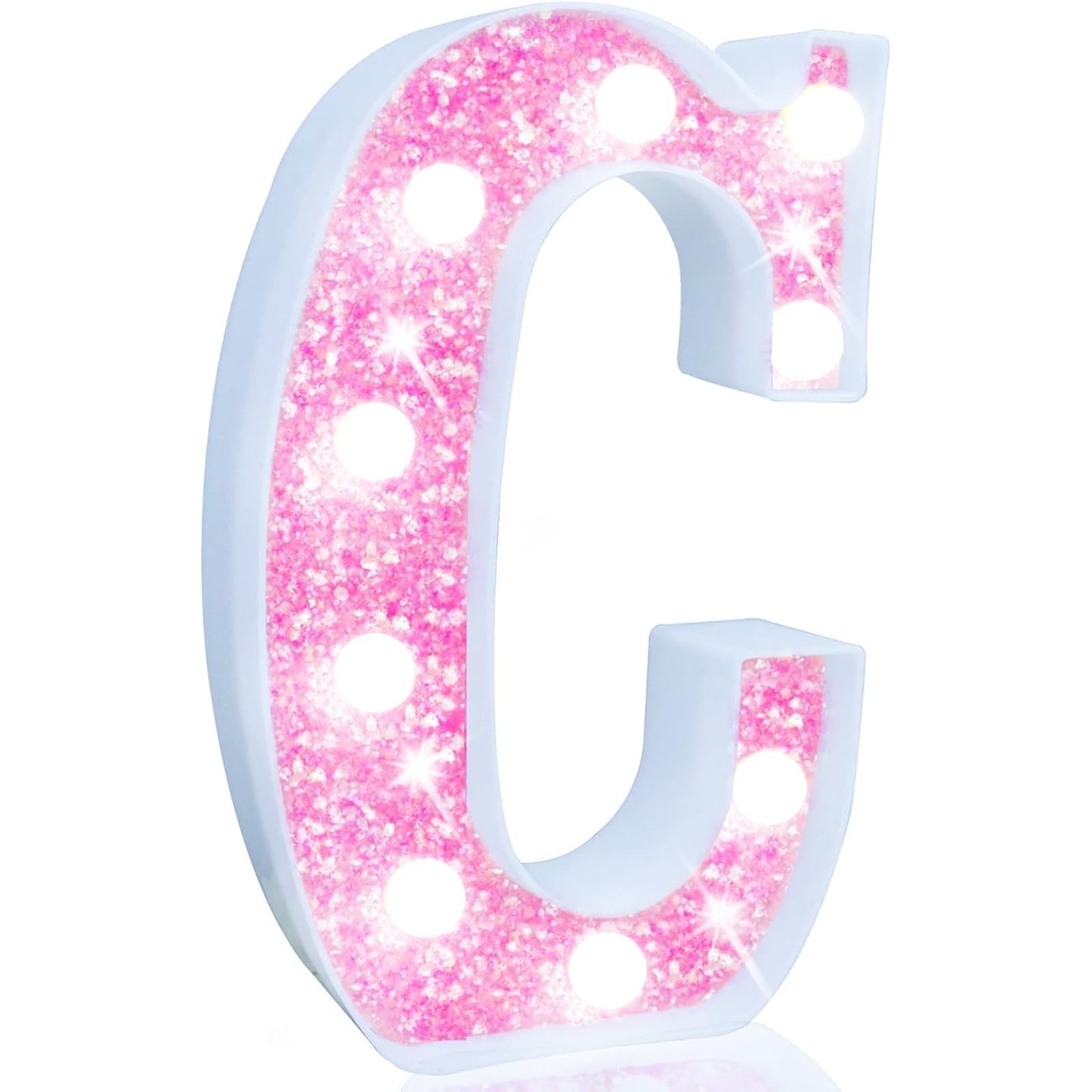 Pooqla Led Marquee Letter Lights  Light Up Pink Letters Glitter Letter Sign For Girls Gifts  Battery Powered For Night Light Birthday Party Wedding Home Bar Christmas Decoration  Cool White Pink C