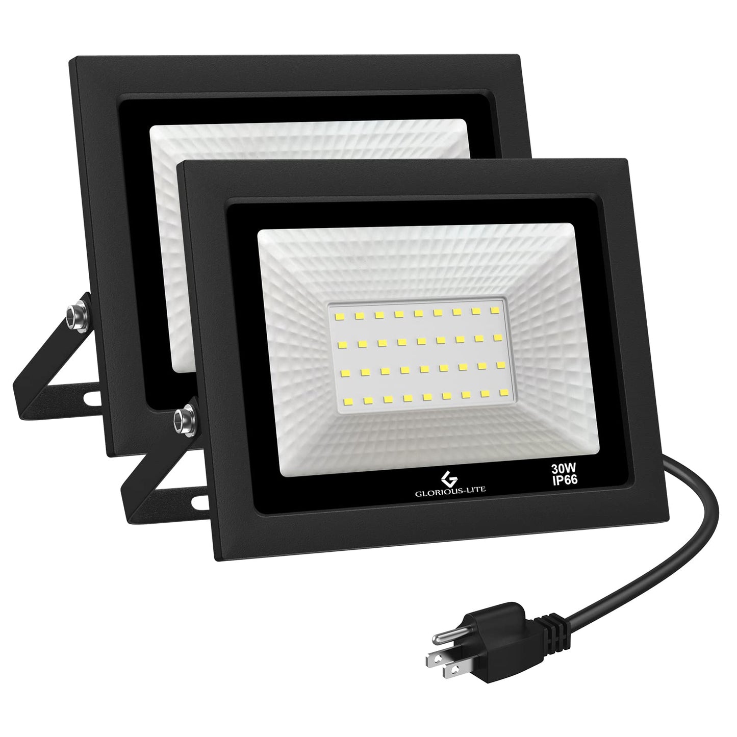 GLORIOUS-LITE 100W LED Flood Lights, 10000LM, 6000K Daylight White, IP66 Waterproof, Black, 2 Pack, Model ZSTGD-100