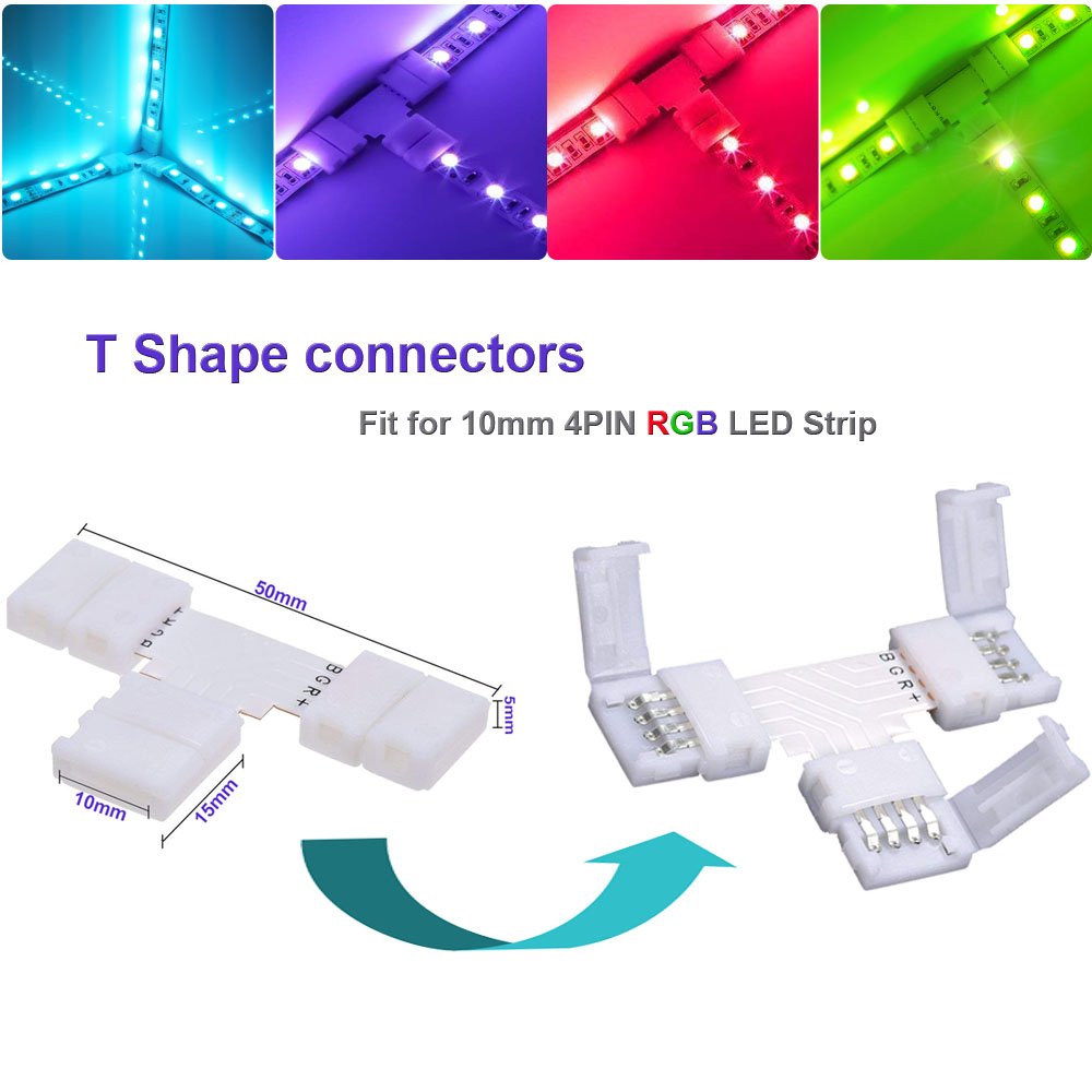 FSJEE 4 Pin LED Strip Connector Kit for 5050 Light Strip, 8 Solderless Accessories, Black, Model FS-RGB2