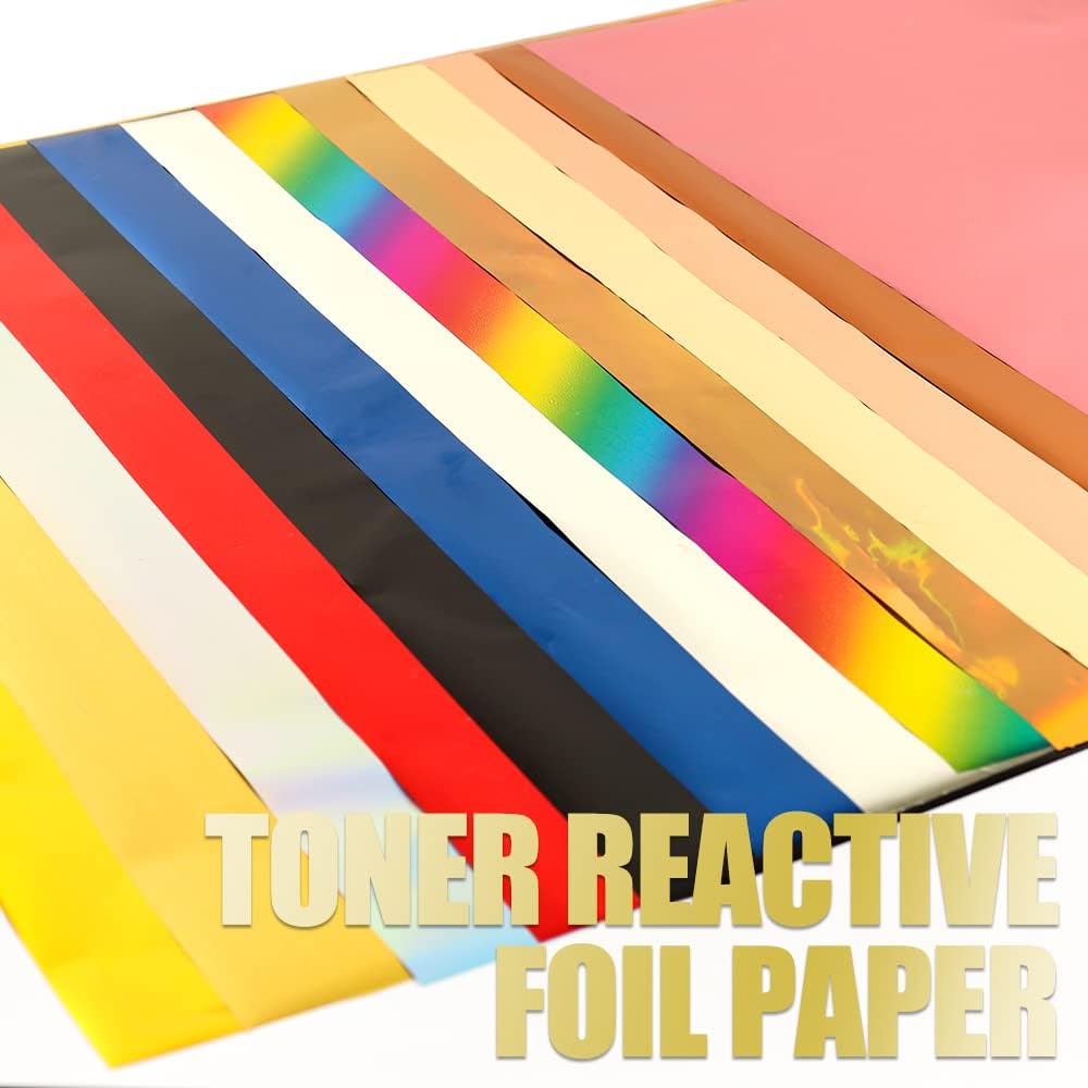 CYFUN DESIGN 50 Sheets Toner Reactive Foil Sheet for Crafts Paper Holographic Heat Transfer Craft Foil Paper for Scrapbooking Stamping Cardstock Heat Transfer DIY Crafts Accessories 7.9 x 11.4inch