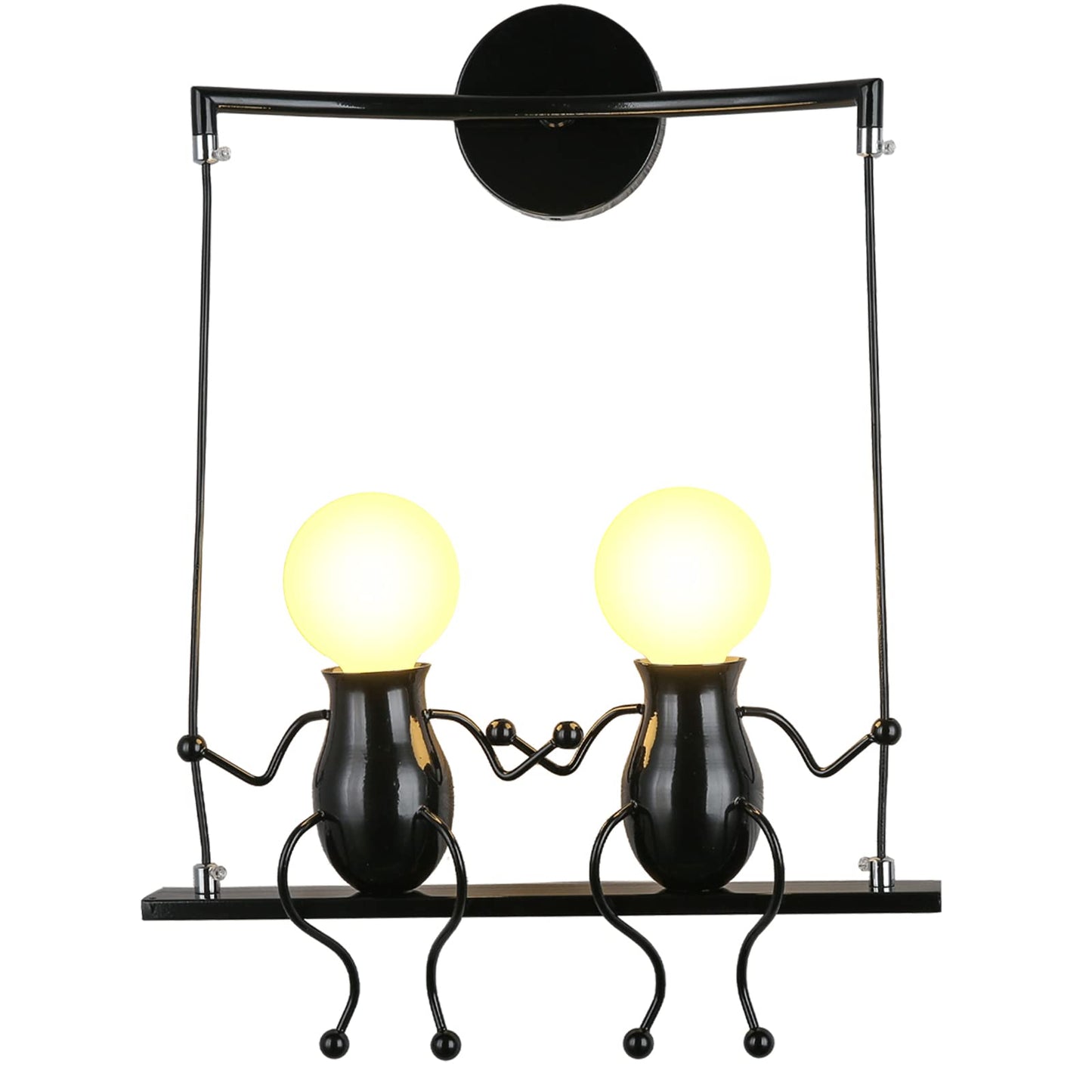 SOUTHPO Wall Light Fixture LED Cartoon Swing Design Double Mini Doll Sconce Metal Black 2×E26