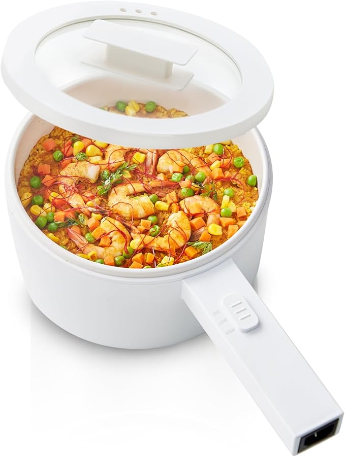 Electric Hot Pot,1.5L Ramen Cooker, Ceramic Glaze Non-stick Mini Pot, Portable Electric Hot Pot for for Steak, Egg, Fried Rice, Oatmeal, Soup with Dual Power Control, Dorm Room Essentials