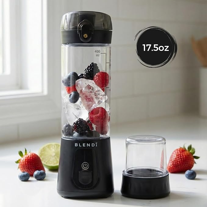 BLENDi Pro+ Portable Blender (17.5oz, Black) – Upgraded Ice Crushing 120W Motor, USB-C Rechargeable, Cordless Personal Blender Smoothies & Shakes – BPA-Free, ravel-Friendly (NEW)