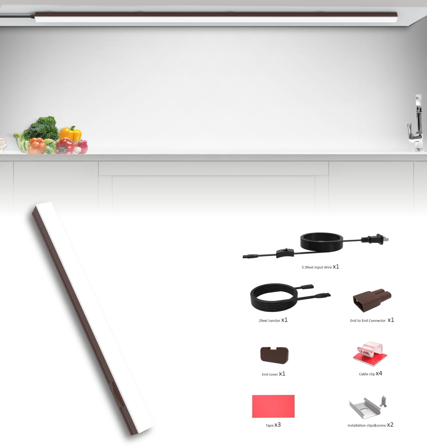 Leetdud Under Cabinet Lighting Plug In  16 Inch 1 Pc  Linkable Ac120V 3Cct 3000K/4000K/5000K Ultra Slim  Led Under Cabinet Lights For Counter Light  Kitchen  Shelf  Sink  Workshop  Desk  Bronze