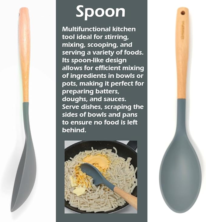 Pack of 3 Silicone Spatula Set 15 inches Large Heat Resistant 600F Flipper Cooking Fish Baking Egg Pancake Won't Scratch Kitchen Cookware, Turner Rubber Spatulas Ladle Spoon Skimmer Espatula (Gray)