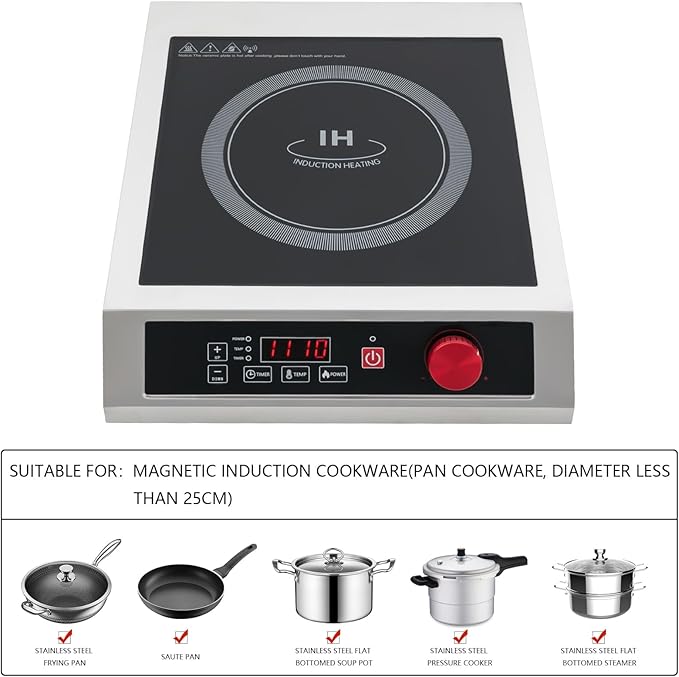 3500W Commercial Induction Cooktop, Professional Portable Induction Cooktop with LED Digital Display, Portable Countertop Burner with 10-Speed Temperature/Power Adjustable