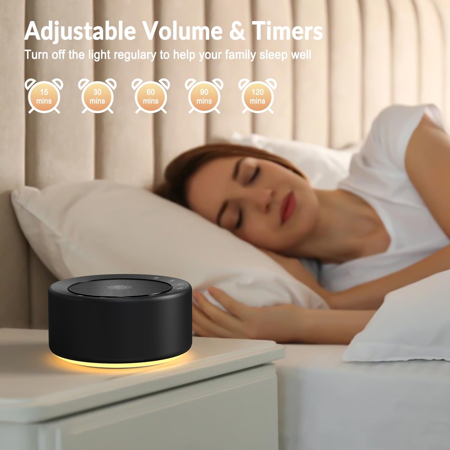 Kipcush Nursery Lamp with Sound Machine, 7 Colors Night Light, 30 Soothing Sounds, Touch Control, Black