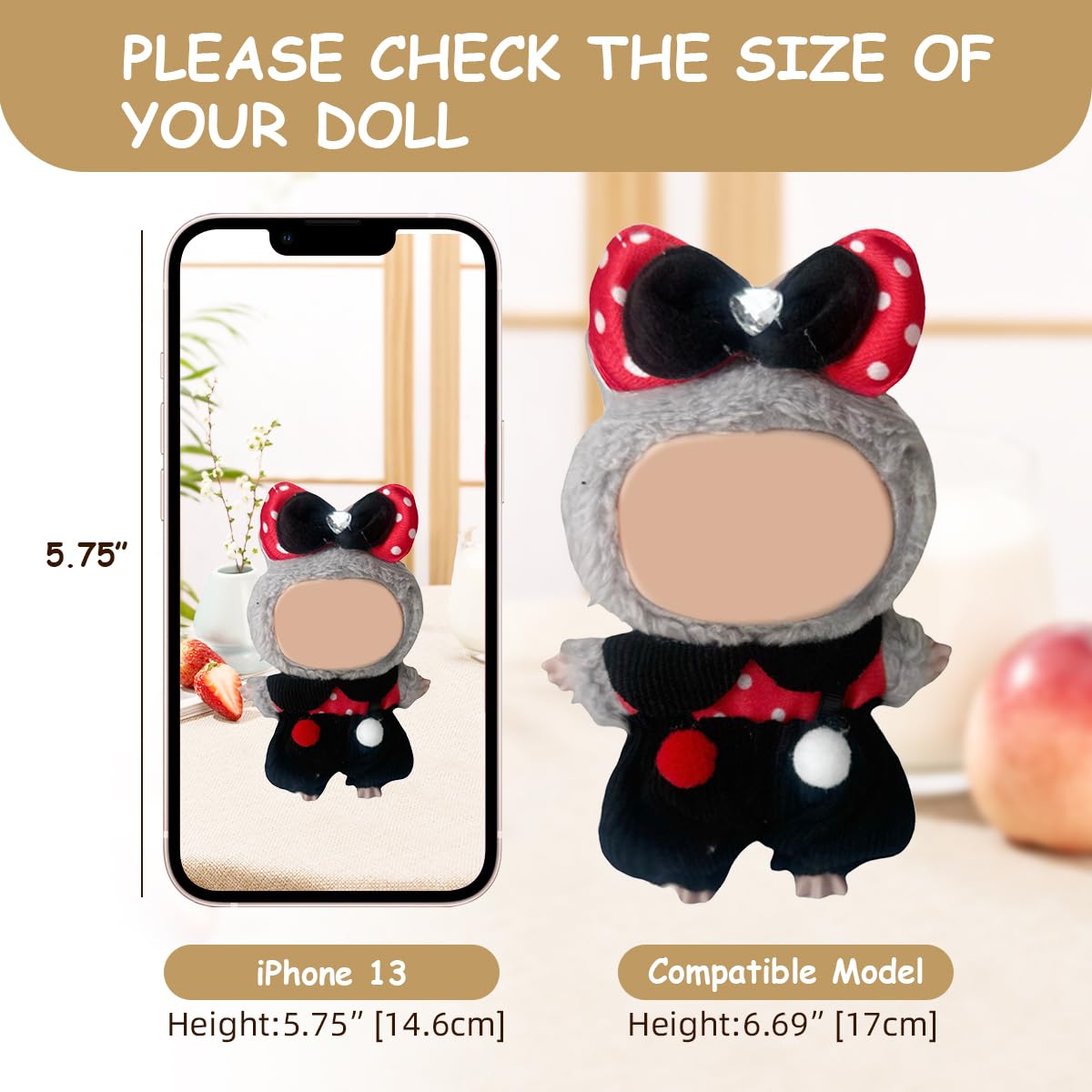 10 Pack Compatible for Labubu Clothes,17cm Doll Clothes Cute Outfits Stylish Accessories Designer Hat Dress Shirt Set Compatible for Labubu Birthday Party Decoration Gift (Adorable, 17cm)